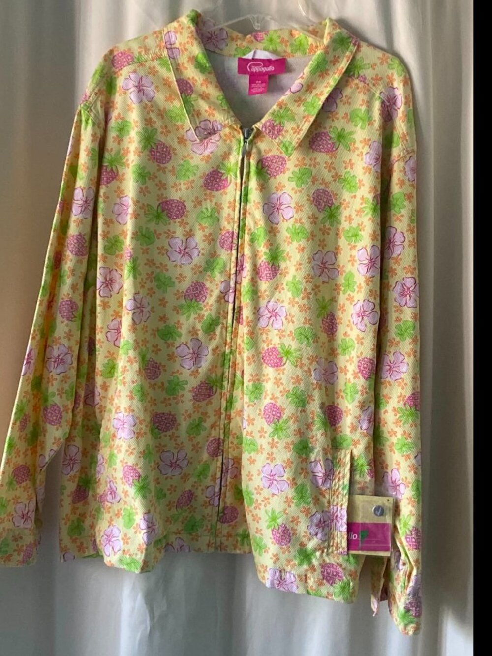 Cappagallo 3X Tropical Floral Pineapple Jacket Zip Front NWT